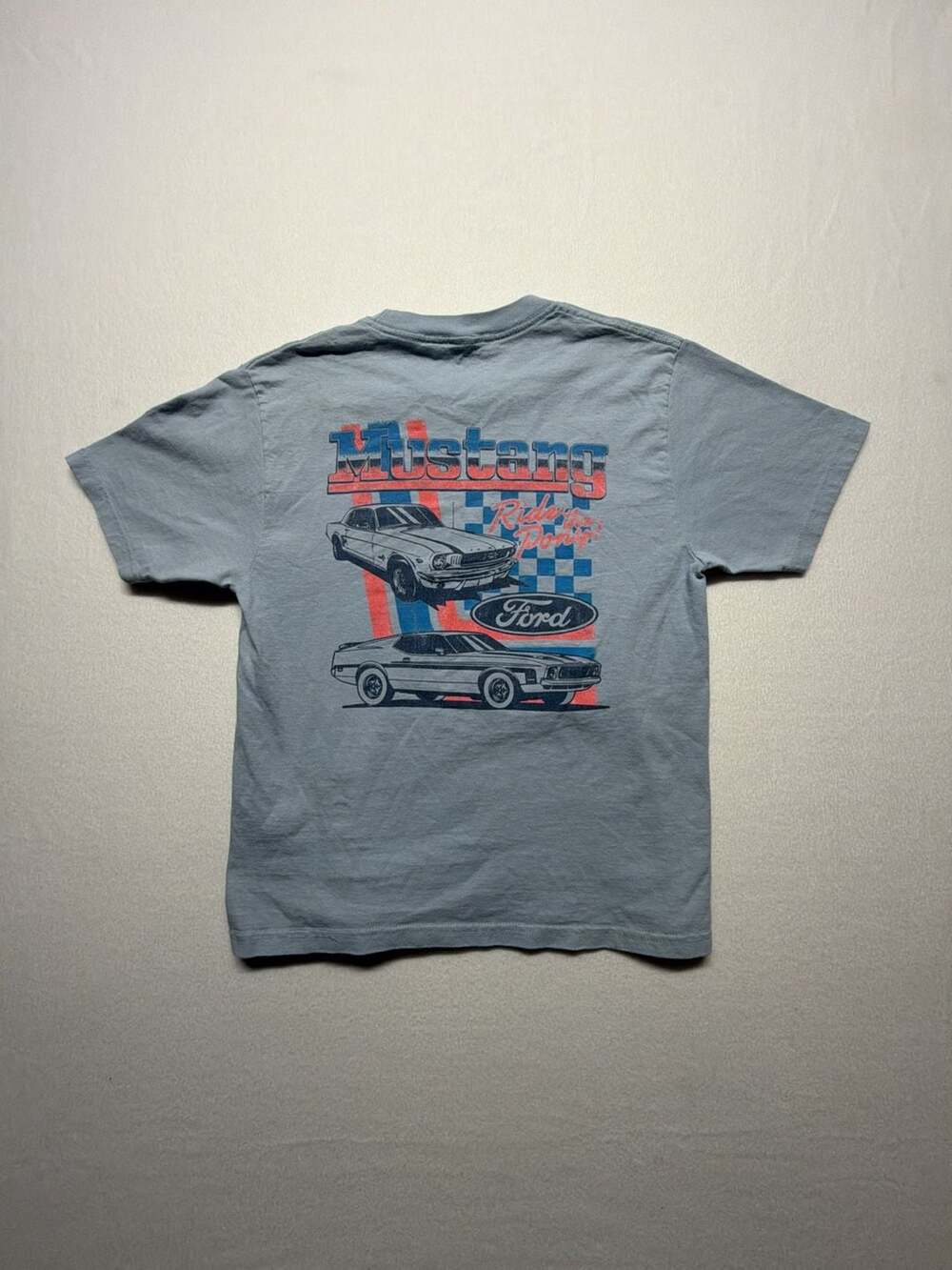 0115 Tee Luv Ford Mustang T-Shirt Small Blue Ride the Pony Graphic Tee
